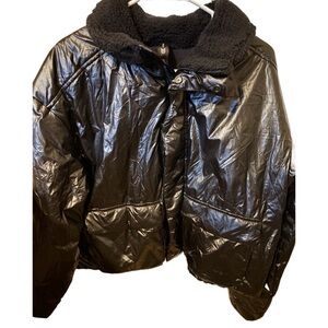 Black Puffer Jacket with Faux Fur Collar NWT